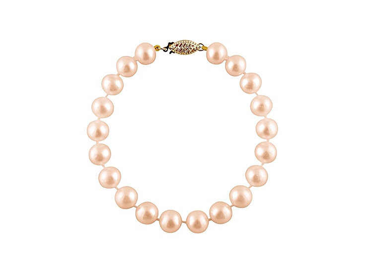 6-6.5mm Pink Cultured Freshwater Pearl 14k Yellow Gold Line Bracelet