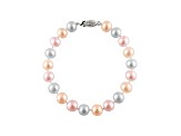 6-6.5mm Multi-Color Cultured Freshwater Pearl Rhodium Over Sterling Silver Line Bracelet