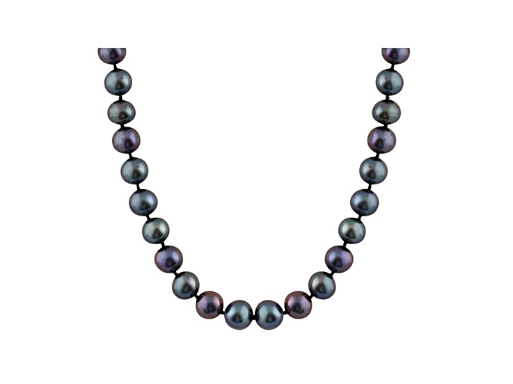 6-6.5mm Black Cultured Freshwater Pearl 14k White Gold Strand Necklace 24 inches