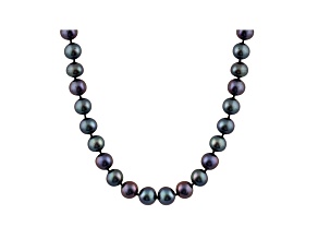6-6.5mm Black Cultured Freshwater Pearl 14k White Gold Strand Necklace 24 inches