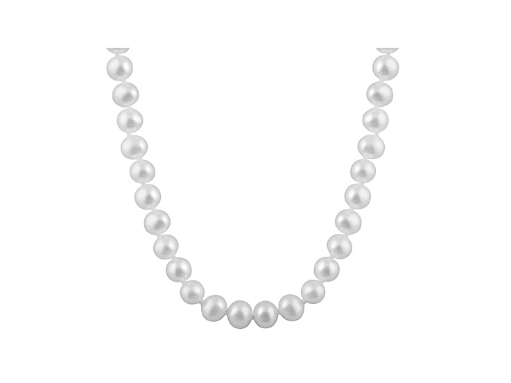 6-6.5mm White Cultured Freshwater Pearl 14k White Gold Strand Necklace 24 inches