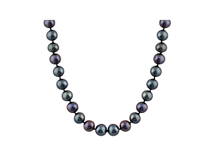 6-6.5mm Black Cultured Freshwater Pearl Sterling Silver Strand Necklace