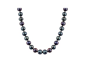 6-6.5mm Black Cultured Freshwater Pearl Sterling Silver Strand Necklace