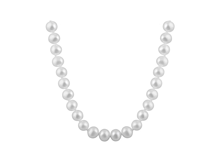 6-6.5mm White Cultured Freshwater Pearl Sterling Silver Strand Necklace