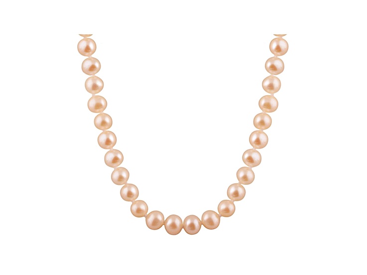 6-6.5mm Pink Cultured Freshwater Pearl 14k White Gold Strand Necklace 20 inches