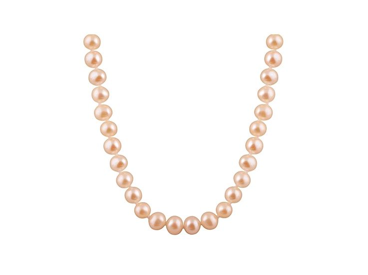 6-6.5mm Pink Cultured Freshwater Pearl 14k White Gold Strand Necklace 14 inches