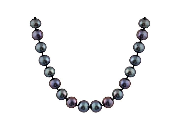 6-6.5mm Black Cultured Freshwater Pearl Rhodium Over Sterling Silver Strand Necklace