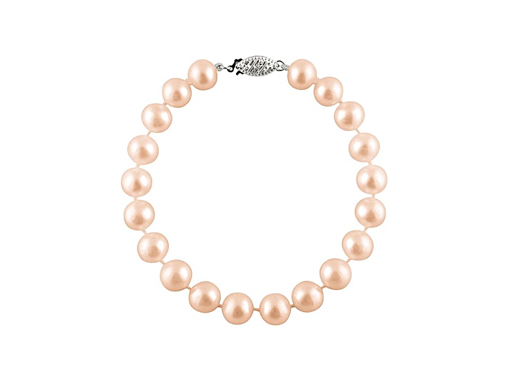 10-10.5mm Pink Cultured Freshwater Pearl 14k White Gold Line Bracelet 7.25 inches