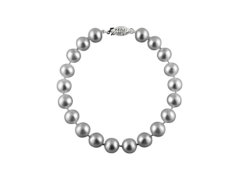 10-10.5mm Silver Cultured Freshwater Pearl Rhodium Over Sterling Silver Line Bracelet