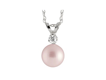 Picture of 7-7.5mm Cultured Freshwater Pearl With Diamond 14k White Gold Pendant With Chain