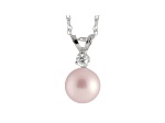 7-7.5mm Cultured Freshwater Pearl With Diamond 14k White Gold Pendant With Chain