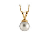 8-8.5mm Silver Cultured Freshwater Pearl 14k Yellow Gold Pendant With Chain