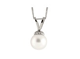 8-8.5mm White Cultured Freshwater Pearl 14k White Gold Pendant With Chain