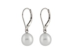 7-7.5mm White Cultured Freshwater Pearl Rhodium Over Sterling Silver Leverback Earrings