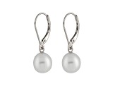 7-7.5mm White Cultured Freshwater Pearl Rhodium Over Sterling Silver Leverback Earrings