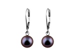 7-7.5mm Black Cultured Freshwater Pearl 14k White Gold Leverback Earrings