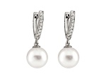 10-10.5mm White Cultured South Sea Pearl With Diamond 14k White Gold Earrings