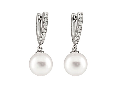 10-10.5mm White Cultured South Sea Pearl With Diamond 14k White 