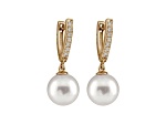 10-10.5mm White Cultured Australian South Sea Pearl Diamond 14k Yellow Gold Earrings