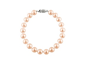 9-9.5mm Pink Cultured Freshwater Pearl Rhodium Over Sterling Silver Line Bracelet 8 inches