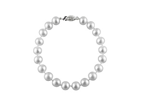 8-8.5mm White Cultured Freshwater Pearl Rhodium Over Sterling Silver Line Bracelet