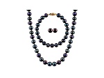 7-7.5mm Black Cultured Freshwater Pearl 14k Yellow Gold Jewelry Set