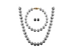 7-7.5mm Silver Cultured Freshwater Pearl 14k Yellow Gold Jewelry Set