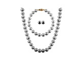 7-7.5mm Silver Cultured Freshwater Pearl 14k Yellow Gold Jewelry Set