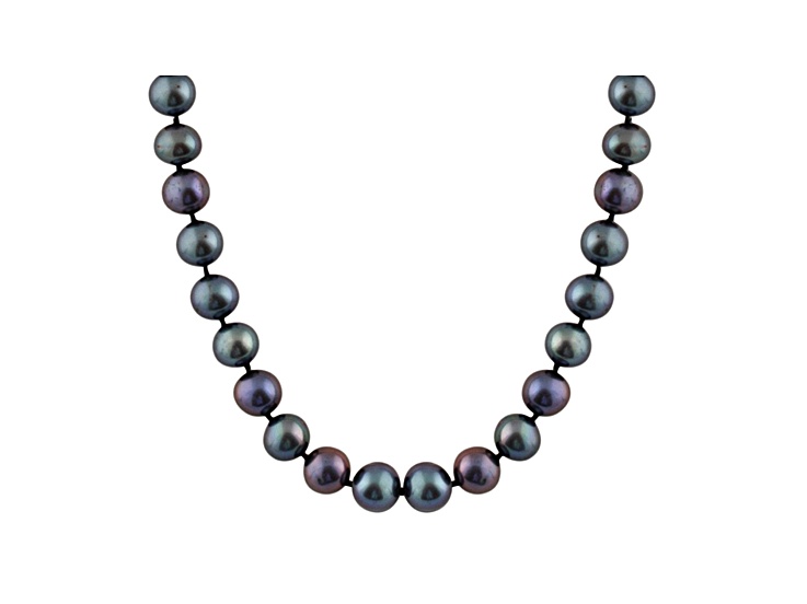 7-7.5mm Black Cultured Freshwater Pearl 14k Yellow Gold Strand Necklace