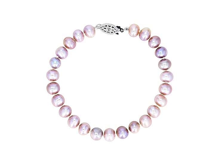 6-6.5mm Purple Cultured Freshwater Pearl Sterling Silver Line Bracelet
