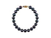 11-11.5mm Black Cultured Freshwater Pearl 14k Yellow Gold Line Bracelet 8 inches