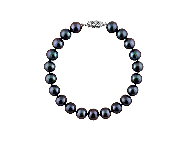 11-11.5mm Black Cultured Freshwater Pearl 14k White Gold Line Bracelet