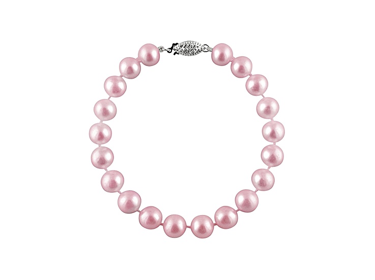 10-10.5mm Lavender Cultured Freshwater Pearl 14k White Gold Line Bracelet 7.25 inches
