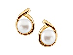 7-7.5mm White Cultured Freshwater Pearl 14k Yellow Gold Earrings