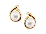 7-7.5mm White Cultured Freshwater Pearl 14k Yellow Gold Earrings