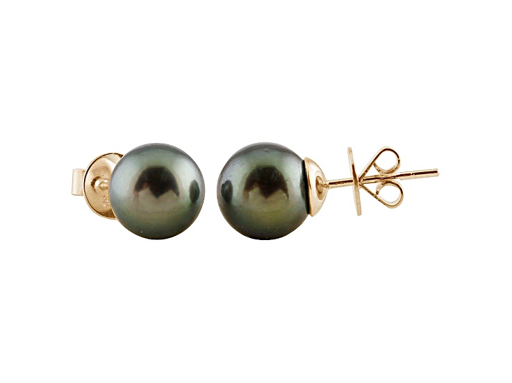 9-9.5mm Cultured Tahitian Pearl 14k Yellow Gold Stud Earrings