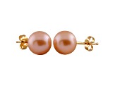 7-7.5mm Pink Cultured Freshwater Pearl 14k Yellow Gold Stud Earrings