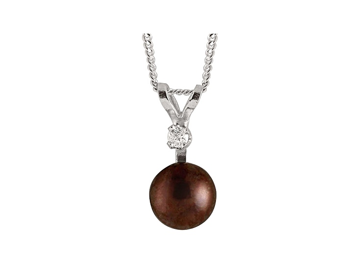 7-7.5mm Cultured Freshwater Pearl With Diamond 14k White Gold Pendant With Chain
