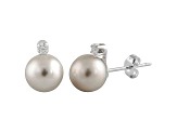 7-7.5mm Cultured Freshwater Pearl With Diamond 14k White Gold Stud Earrings