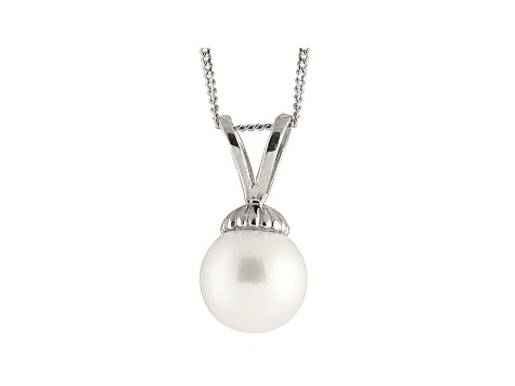 8-8.5mm White Cultured Japanese Akoya Pearl Sterling Silver Pendant With Chain