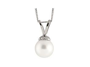 8-8.5mm White Cultured Japanese Akoya Pearl Sterling Silver Pendant With Chain