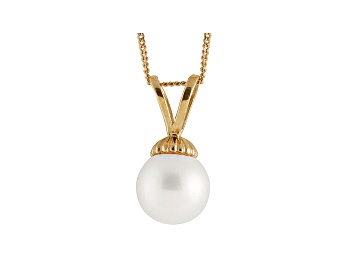 Picture of 8-8.5mm White Cultured Japanese Akoya Pearl 14k Yellow Gold Pendant With Chain