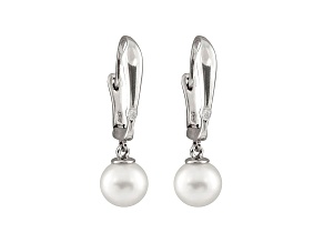 8-8.5mm White Cultured Freshwater Pearl With Diamond 14k White Gold Earrings