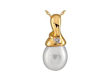 Picture of 8-8.5mm Cultured Freshwater Pearl With Diamond 14k Yellow Gold Pendant