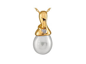 8-8.5mm Cultured Freshwater Pearl With Diamond 14k Yellow Gold Pendant