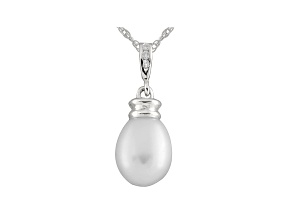 8-8.5mm Cultured Freshwater Pearl With Diamond 14k White Gold Pendant With Chain