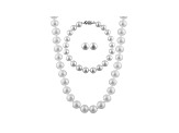 7-7.5mm White Cultured Freshwater Pearl Rhodium Over Sterling Silver Jewelry Set