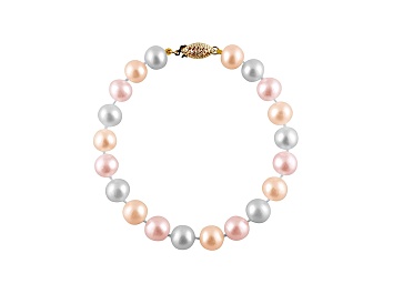 Picture of 9-9.5mm Multi-Color Cultured Freshwater Pearl 14k Yellow Gold Line Bracelet