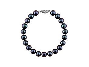 9-9.5mm Black Cultured Freshwater Pearl Sterling Silver Line Bracelet 7.25 inches