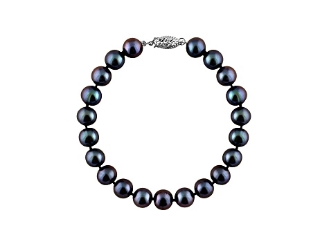 9-9.5mm Black Cultured Freshwater Pearl Rhodium Over Sterling Silver Line Bracelet 7.25 inches